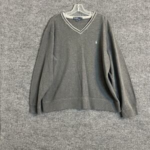 Vintage Polo Ralph Lauren Mens Pullover Sweater Size XL Gray V Neck Preppy